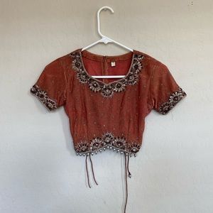 Crazy burnt orange gem crop top